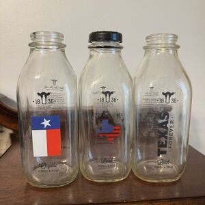 3 - 1836 Milk Quart Bottle - Terrell, Texas - Texas & American Flag - 32 Oz